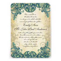 Teal Gold & Lime Peacock Wedding Invitations