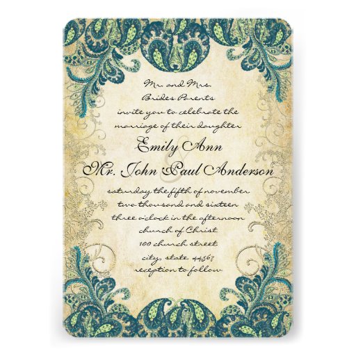 Teal Gold & Lime Peacock Wedding Invitations