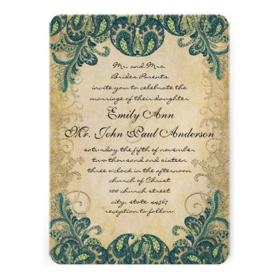 Teal Gold &amp; Lime Peacock Wedding Invitations