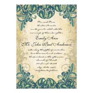 Teal Gold & Lime Peacock Wedding Invitations