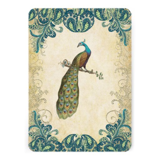 Teal Gold & Lime Peacock Wedding Invitations
