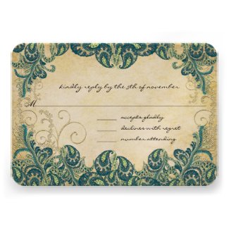 Teal & Gold Peacock Wedding RSVP Custom Invites