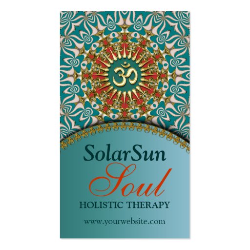Teal  & Gold Sunshine Yoga New Age Business Cards (front side)