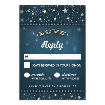 Teal Gold & White Love And Stars 3.5x5 Rsvp 3.5x5 Paper Invitation Card by juliea2010 at Zazzle