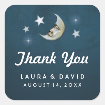 Teal Gold & White Moon & Stars Wedding Thank You Square Sticker by juliea2010 at Zazzle