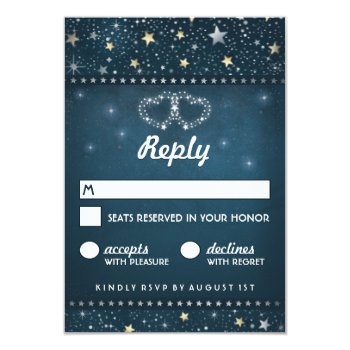 Teal Gold & White Star Hearts 3.5x5 Rsvp 3.5x5 Paper Invitation Card by juliea2010 at Zazzle