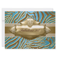 Teal Gold Zebra Womans 50th Birthday Party invitation