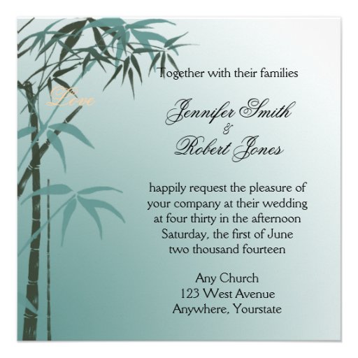 Teal Gradient Natural Bamboo Wedding Announcements