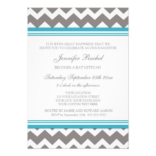 Teal Gray Chevron Bat Mitzvah Invitations