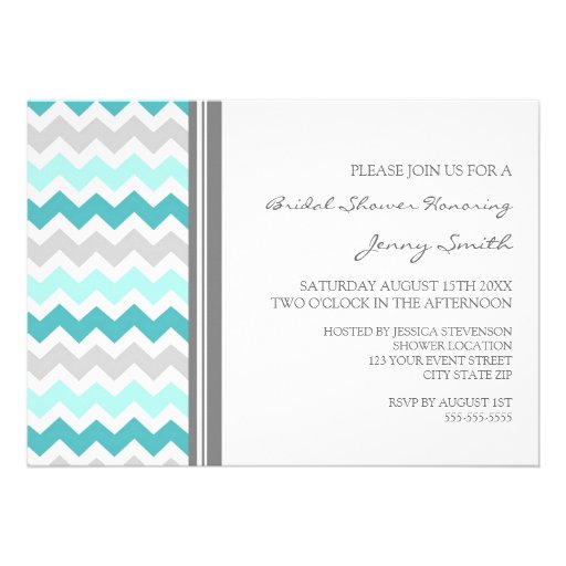 Teal Gray Chevron Bridal Shower Invitation Cards