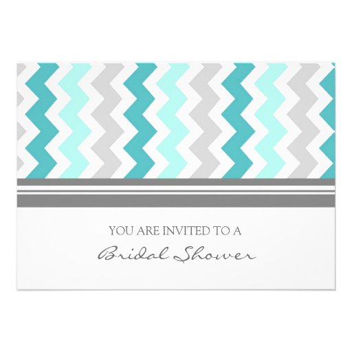 Teal Gray Chevron Bridal Shower Invitation Cards