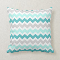 Teal Gray Chevron Decorative Pillow
