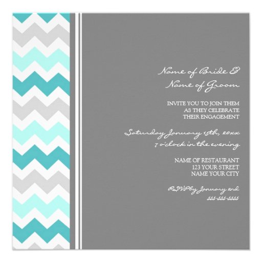 Teal Gray Chevron Engagement Party Invitations
