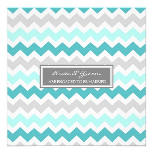 Teal Gray Chevron Engagement Party Invitations