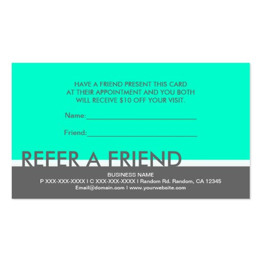 Teal gray simple refer a friend cards business cards (front side)