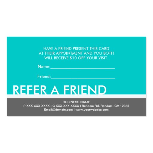Teal gray simple refer a friend custom cards business cards (front side)