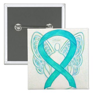 Teal Green Angel Awareness Ribbon Custom Art Pins