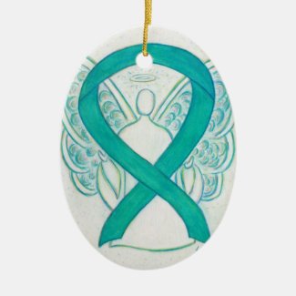 Teal Green Awareness Ribbon Angel Art Ornament