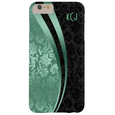 Teal-Green & Black Damask & Stripes Barely There iPhone 6 Plus Case