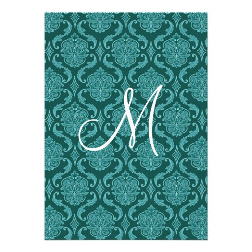 Teal Green Damask and Black Wedding Ver2 Announcements