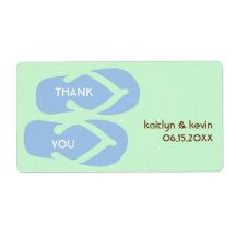 Teal green flip flop sandals thank you party favor personalized shipping label