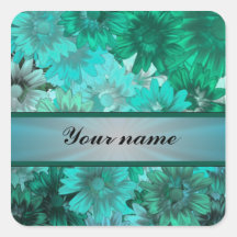Teal green floral pattern stickers