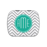 Teal Green & Gray Chevron Pattern and Monogram Jelly Belly Tins at Zazzle