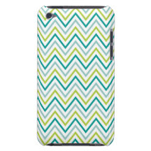 Teal Green Grey Chevron Zigzag Monogram Barely There iPod Cover