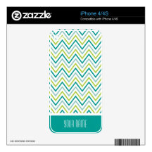 Teal Green Grey Chevron Zigzag Monogram Skin For The iPhone 4S