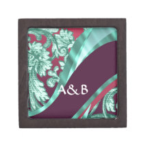 Teal green & magenta damask premium jewelry boxes