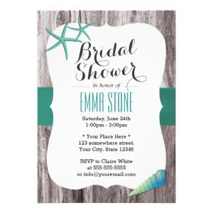 Teal Green Seashell & Starfish Beach Bridal Shower Cards