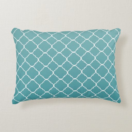 Teal Green White Quatrefoil Decorative Pillow Zazzle
