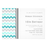 Teal Grey Chevron 16th Birthday Party Invitation