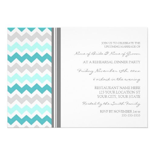 Teal Grey Chevron Rehearsal Dinner Party Announcements