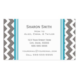 Teal Grey Chevron Retro Mom Calling Cards Business Card