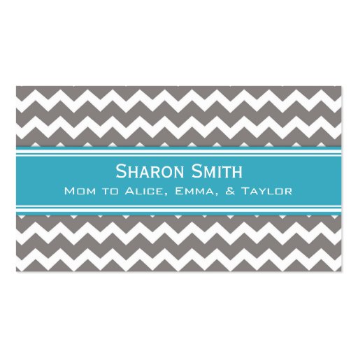 Teal Grey Chevron Retro Mom Calling Cards Business Card (front side)