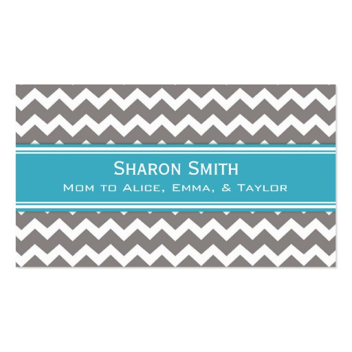 Teal Grey Chevron Retro Mom Calling Cards Business Card