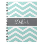 Teal Grey Gray Chevron Custom Journals