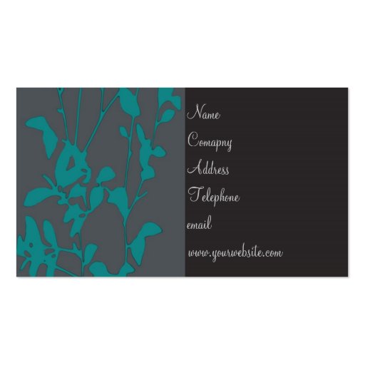 Teal grey retro foliage Profile Card Business Card Template