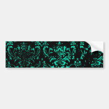 Teal Grunge Damask Bumper Sticker