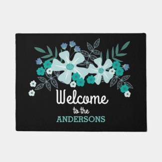 Teal Hand Drawn Flowers, Personalized