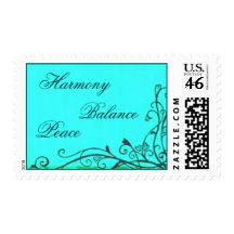 Teal Heart Vines Harmony Balance Peace Postage