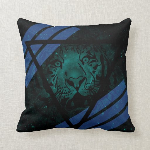 Teal Hipster Tiger Nebula with Black Triangle Throw Pillow Zazzle