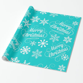 Teal Holiday Snowflakes Merry Christmas Gift Wrap