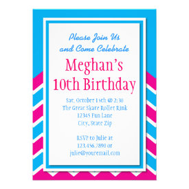 Teal Hot Pink Chevron Birthday Party Invitations