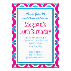 Teal Hot Pink Circles Birthday Party Invitations