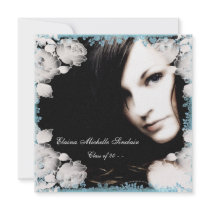 Teal Ivory Floral Girls Photo Graduation Personalized Announcements