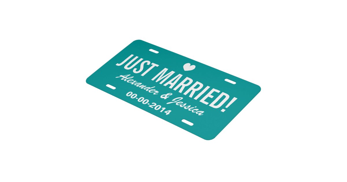 Teal Just married license plate for wedding car Zazzle