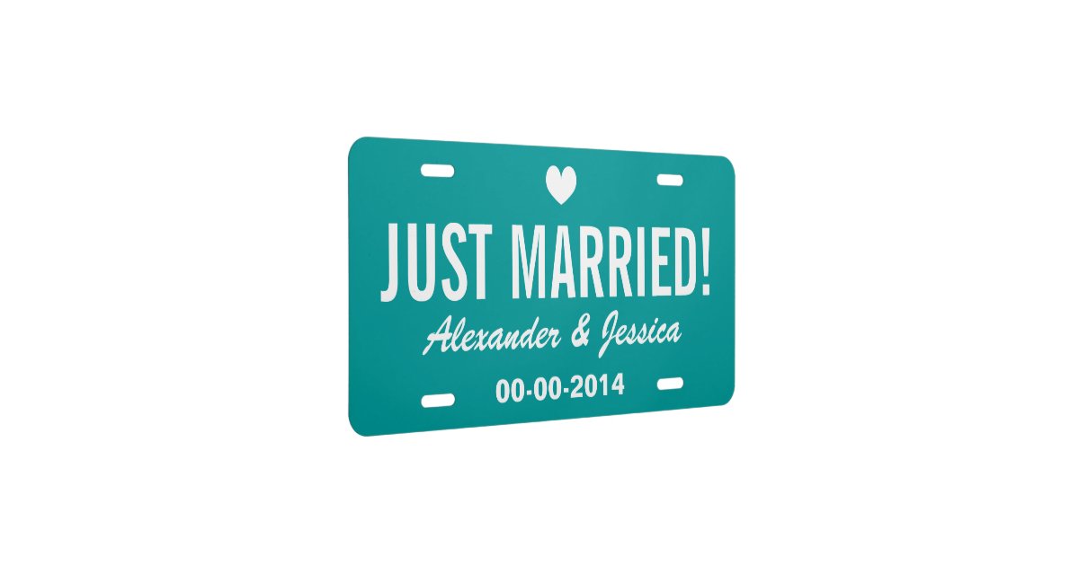 Teal Just married license plate for wedding car Zazzle