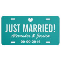 Teal Just married license plate for wedding car License Plate at  Zazzle